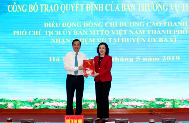 Đại biểu HĐND Thành phố Dương Cao Thanh làm Bí thư Huyện ủy Ba Vì  