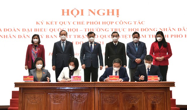 Đoàn ĐBQH - Thường trực HĐND - UBND - UB MTTQ Việt Nam thành phố Hà Nội: Ký kết Quy chế phối hợp công tác giai đoạn 2021-2026