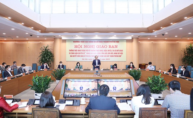 Giao ban Thường trực HĐND thành phố Hà Nội với Thường trực HĐND các quận, huyện, thị xã quý I năm 2022