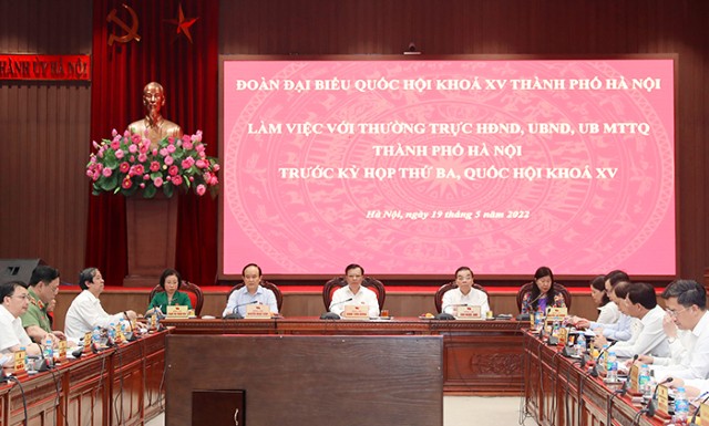 Đoàn ĐBQH khoá XV thành phố Hà Nội làm việc với Thường trực HĐND, UBND, Ủy ban MTTQ Việt Nam thành phố trước kỳ họp thứ ba, Quốc hội khóa XV